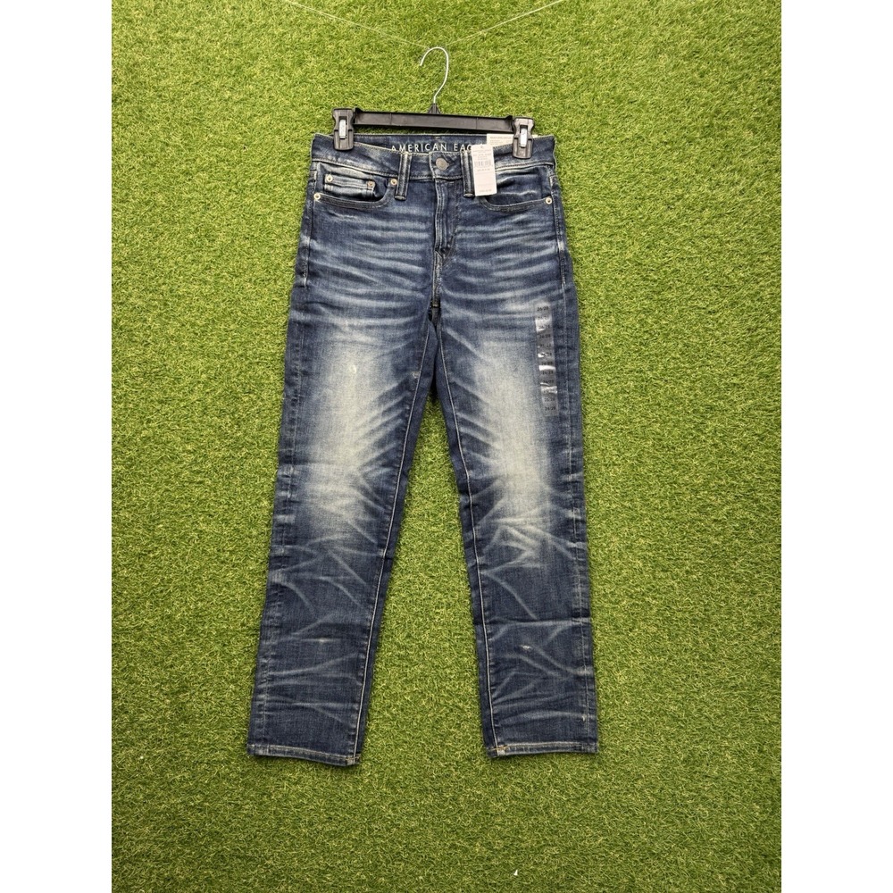 American Eagle Jeans Mens 26x28 Slim Airflex Stretch Dark Wash Whisker Fade NWT